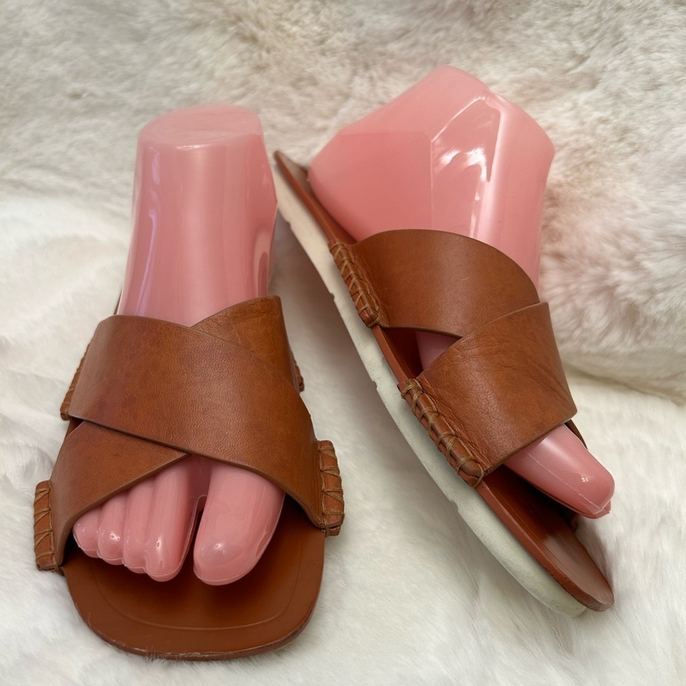 Vince‎ Nico Tan leather slide sandals with Criss-Cross Straps Sz-8.5M. O